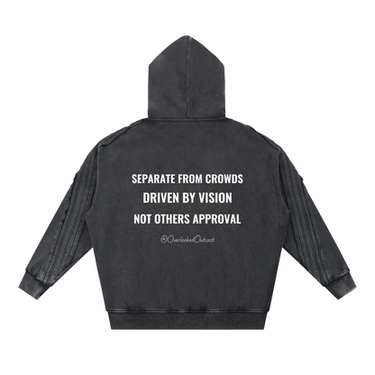 Snow Washed Tape Raw Edge Zip Hoodie